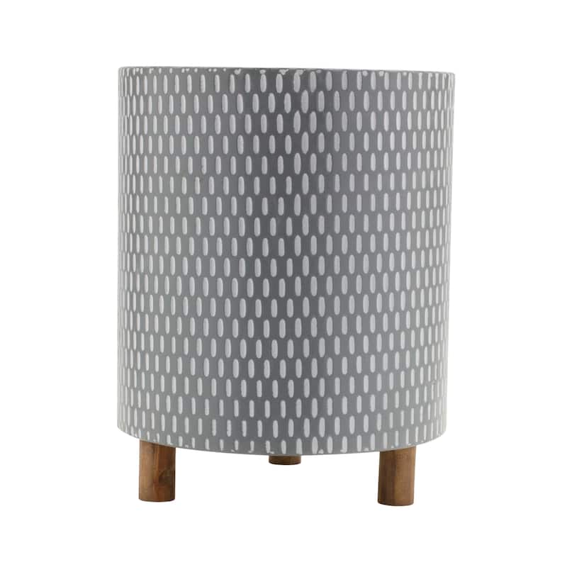 Iron Metal Planter with Geometric Design and Wood Legs (Set of 3)