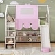 preview thumbnail 10 of 16, Full Size Wooden Loft Bed House-shaped Frame with a Tent, Natural+Beige White