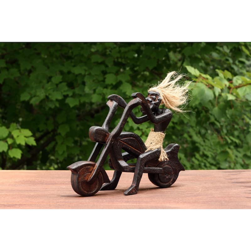 Handmade Wooden Single Primitive Tribal Riding Harley Davidson Statue Motorcycle Sculpture Tiki Bar Unique Gift Wood Home Dec