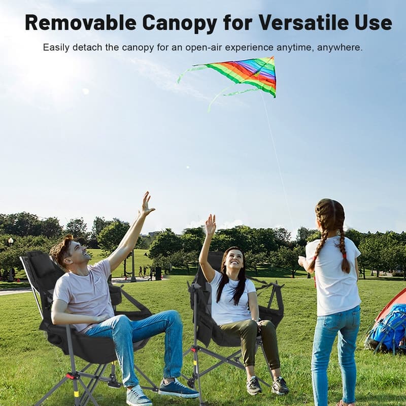 Portable Hammock Camping Chair with Adjustable Canopy, Swing Seat, Cup Holder & Folding Rocking Design
