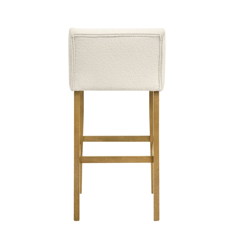 Fauna Low-Back Boucle Bar Stool, Upholstered Counter Height Kitchen Barstool with Wood Legs