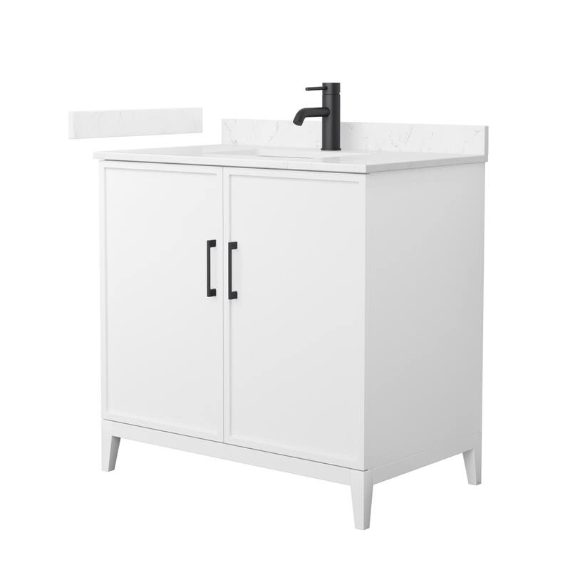 Wyndham Collection WCH717136S-VCA-UNSMXX Elan 36" Free Standing Single - White / Carrara Cultured Marble Top / Matte Black - Painted