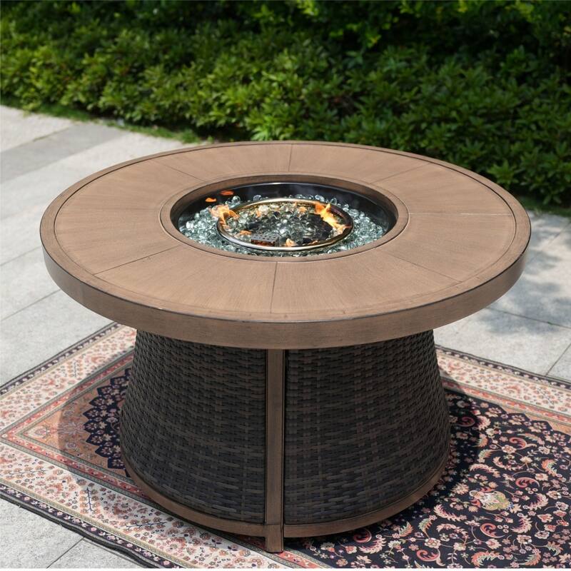 5-piece Modern Patio Round Fire Pit Table Set with 4 Wicker Chairs