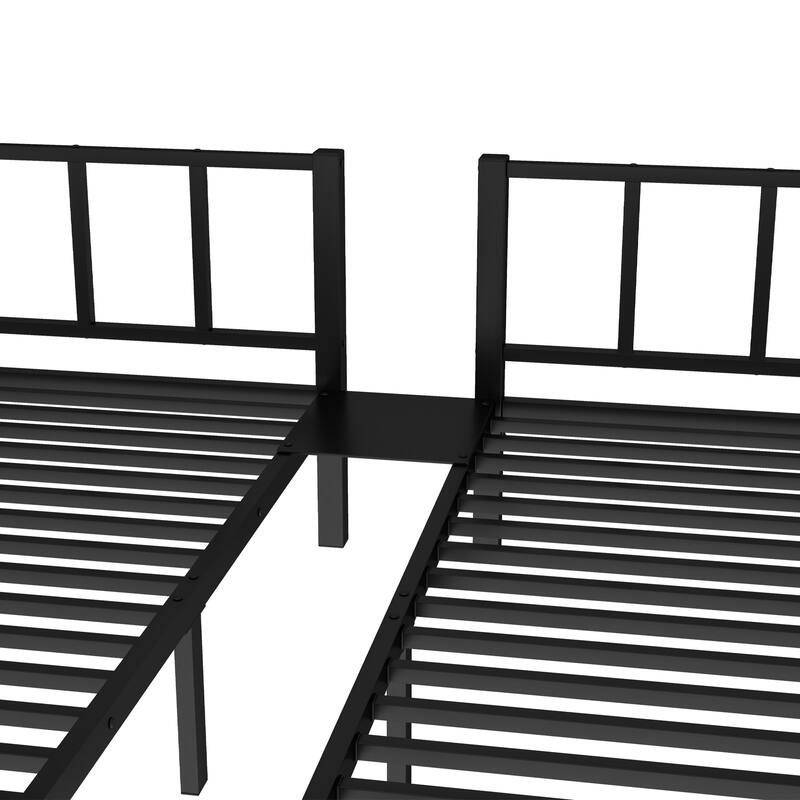 Roomfitters Twin over Twin & Queen Metal Triple Bunk Bed with Safety Guardrails, Space-Saving Noise-Reduced Frame, Black