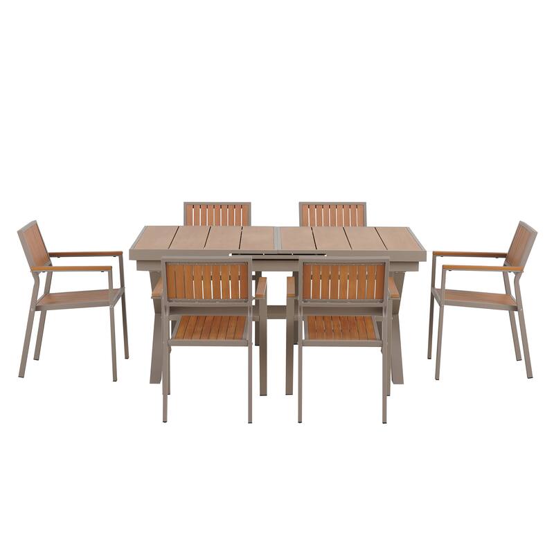 Outdoor Dining Set with 6 Chairs and X-Shaped Legs Extendable Table, Aluminum Patio Dining Table Set