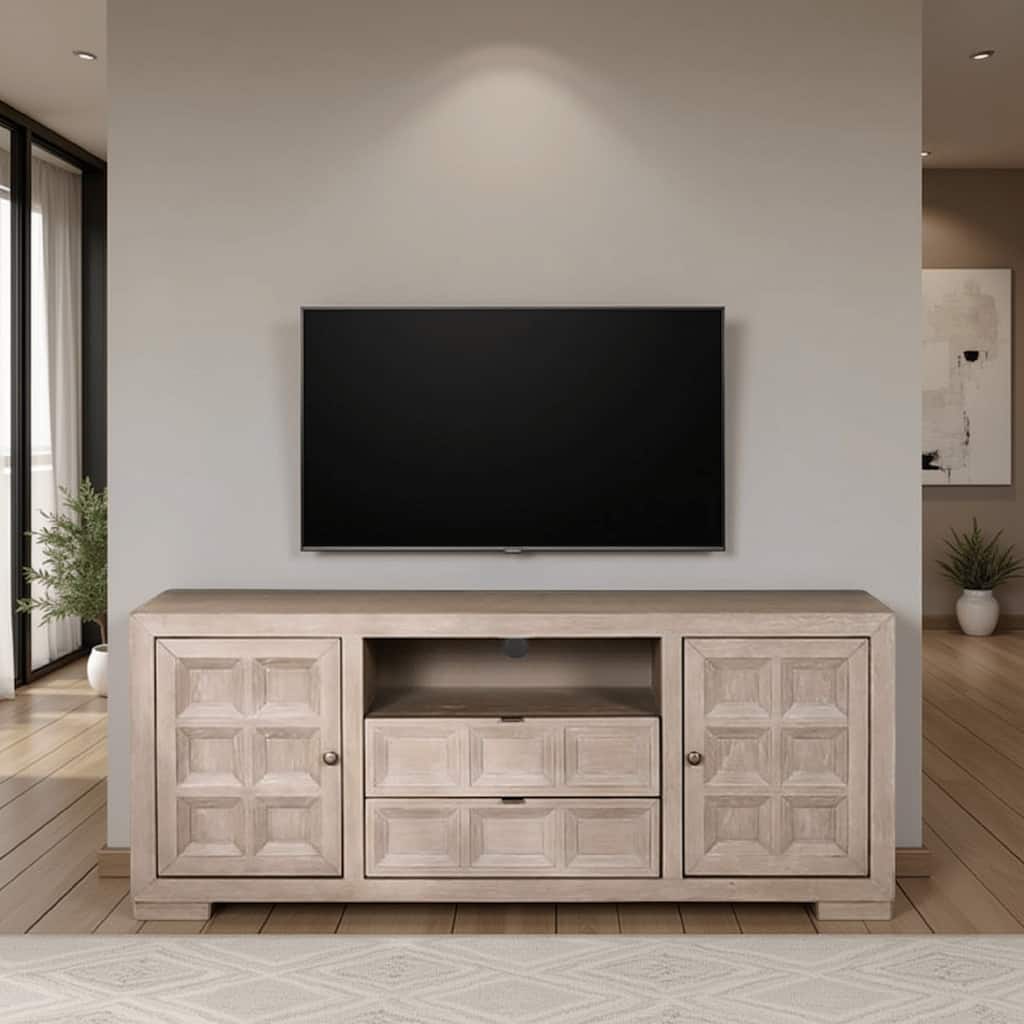 Kizie TV Stand Console, Storage Cabinets, Tawny Brown Wood, 72 Inch