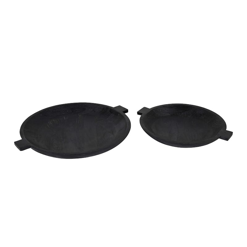 Sandblasted Black Wooden Bowl Set of 2