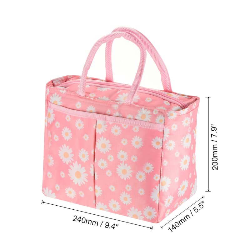 Lunch Bag Tote Bag with Pocket for Work Picnic 9.4"x5.5"x7.9", Green - Pink