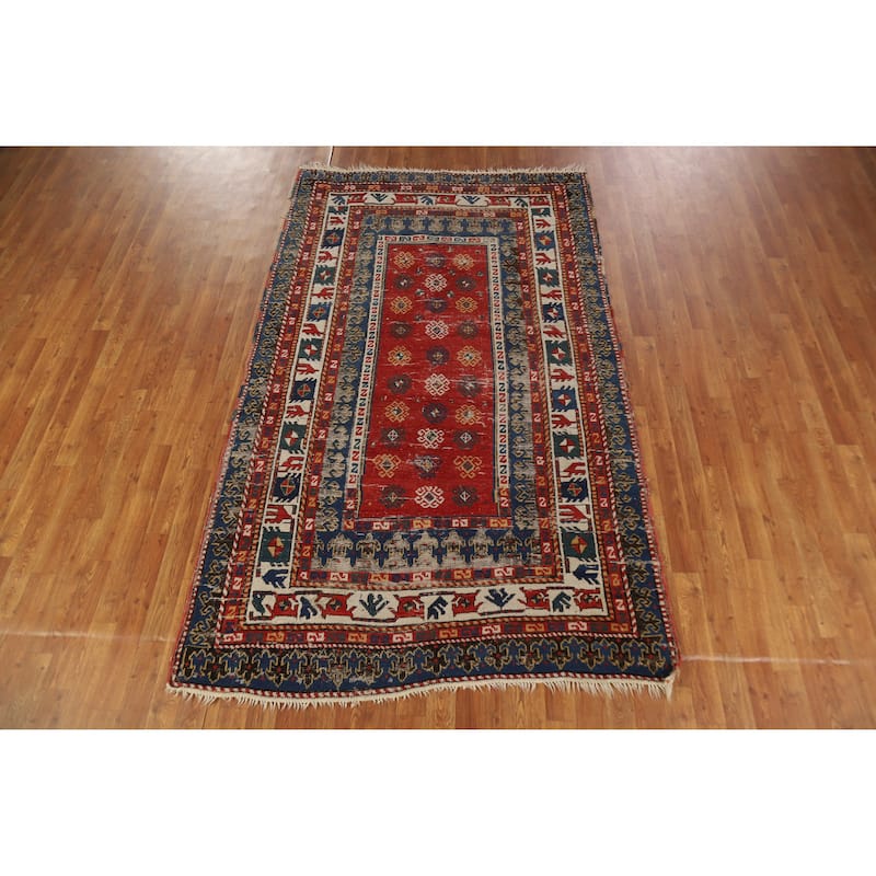 Hand Knotted Oriental 100% Wool Carpet Traditional Geometric Red Kazak Area Rug - 8' 0'' X 4' 9''