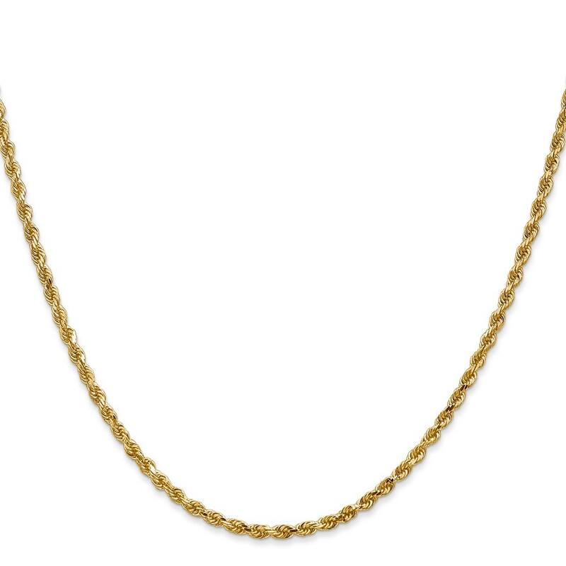Curata 14k Yellow Gold 10" Solid 2.5mm Sparkle Cut Rope with Lobster Clasp Chain Ankle Bracelet