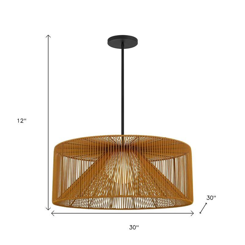 HomeRoots Natural And Black Rattan And Metal LED Dimmable Outdoor Hanging Pendent Light - 30.00' X '12.00' X '30.00