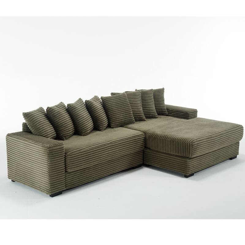 Oversized Two-Piece Couches, L Shaped Sofa, Corduroy, Right Chaise Daybed,with Armrests,Eight Throw Pillows,Corner Sofa