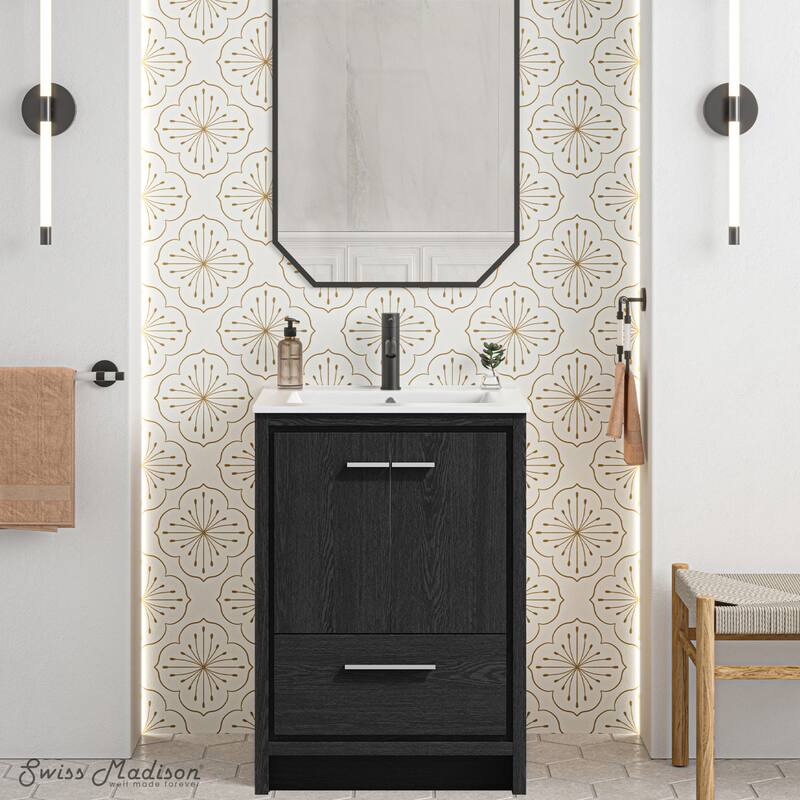 Virage 24" Freestanding Bathroom Vanity In Black Oak With Sink Top - 24