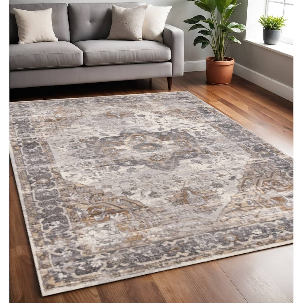 HomeRoots Medallion Modern Rectangle Area Rug - 5' X 8'