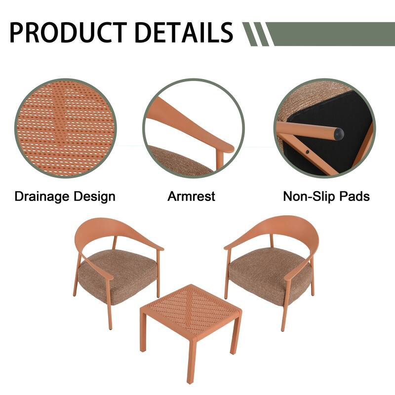 BNK Modern Furniture Set With Seat Cushions and PP & Steel Frame, 2 Accent Chairs and 1 Coffee Table