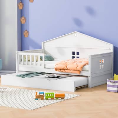 Twin size Wooden Daybed with Trundle and sensor light, Easy to assemble, suitable for bedroom