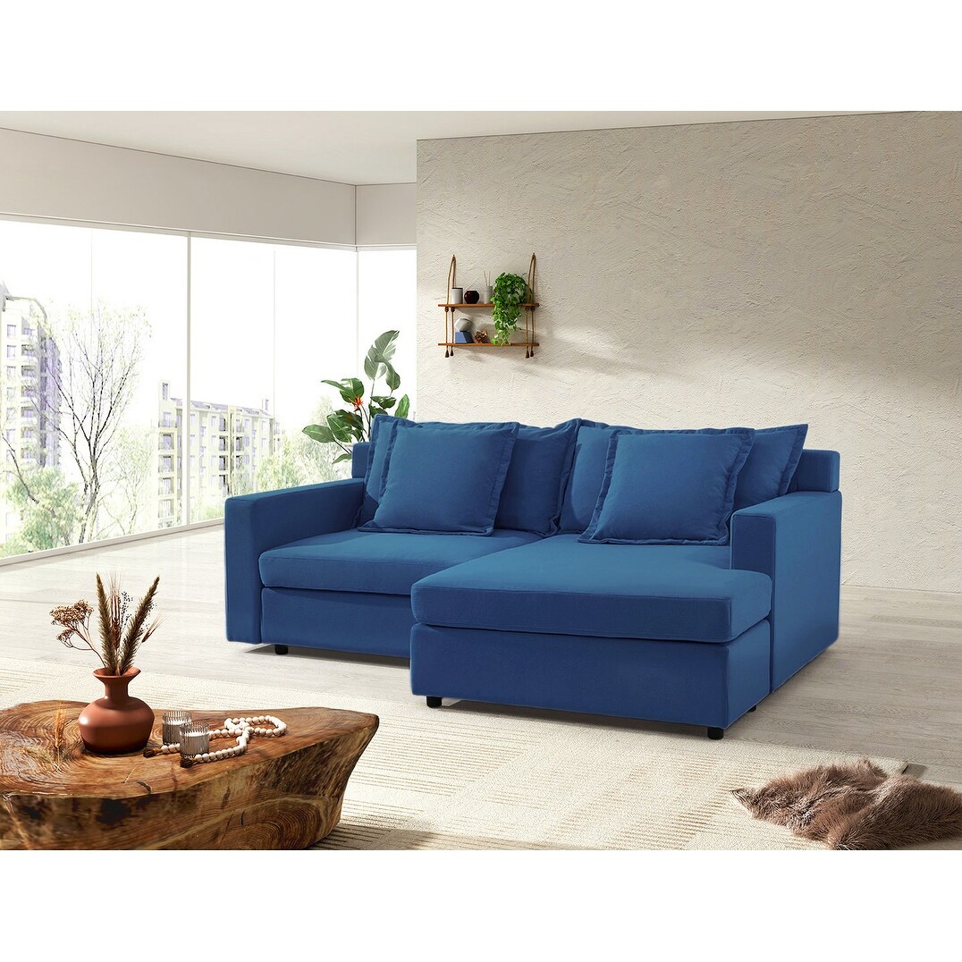 84 in. Square Arm Linen Upholstered L Shaped Chaise Sofa Deep Seated Sectional Couches in Dark Blue