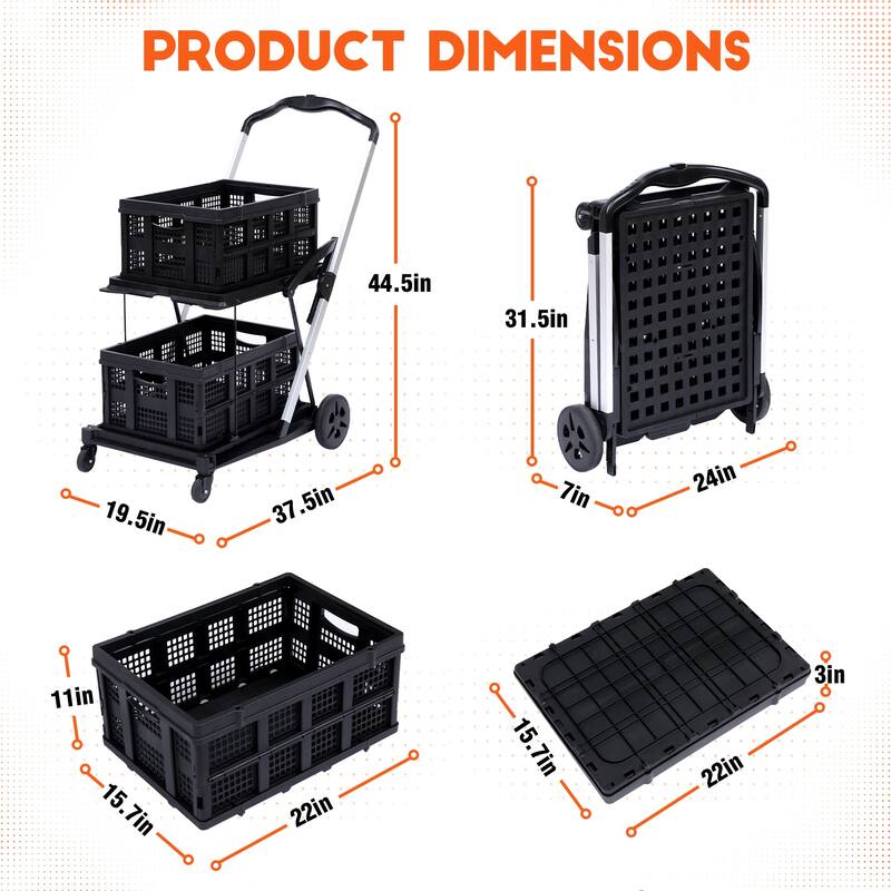 Multi-use Functional Collapsible Carts, Mobile Folding Trolley, Shopping cart with Storage Crate
