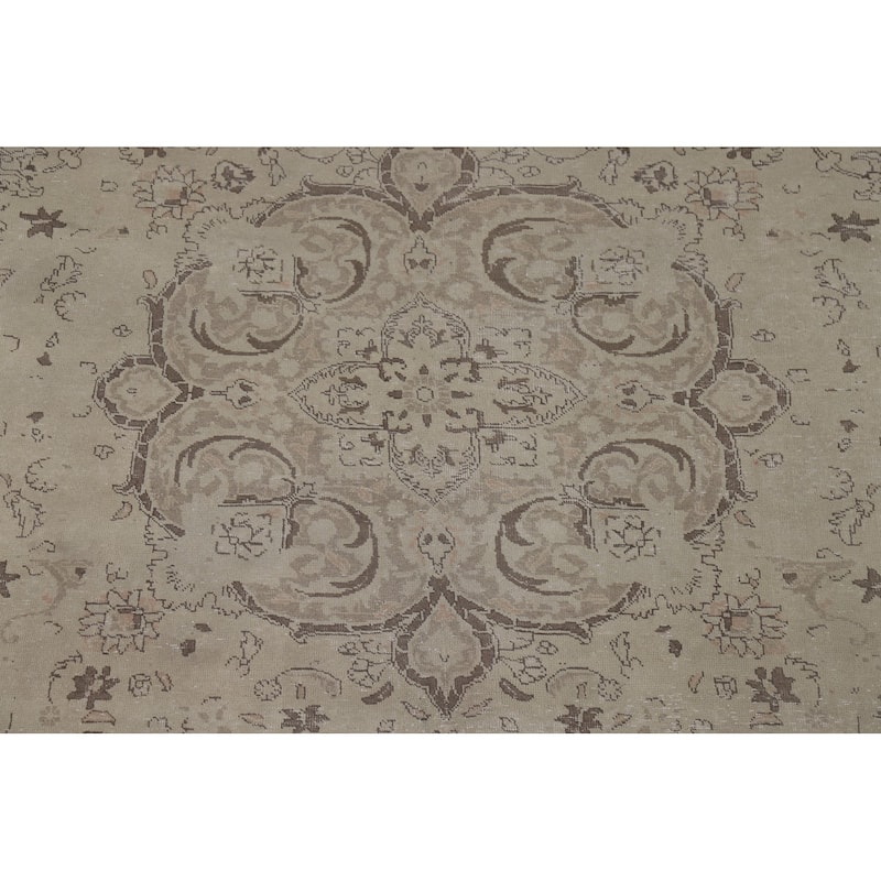 Distressed Muted Tabriz Vintage Persian Area Rug Handmade Wool Carpet - 9'4" x 12'5"