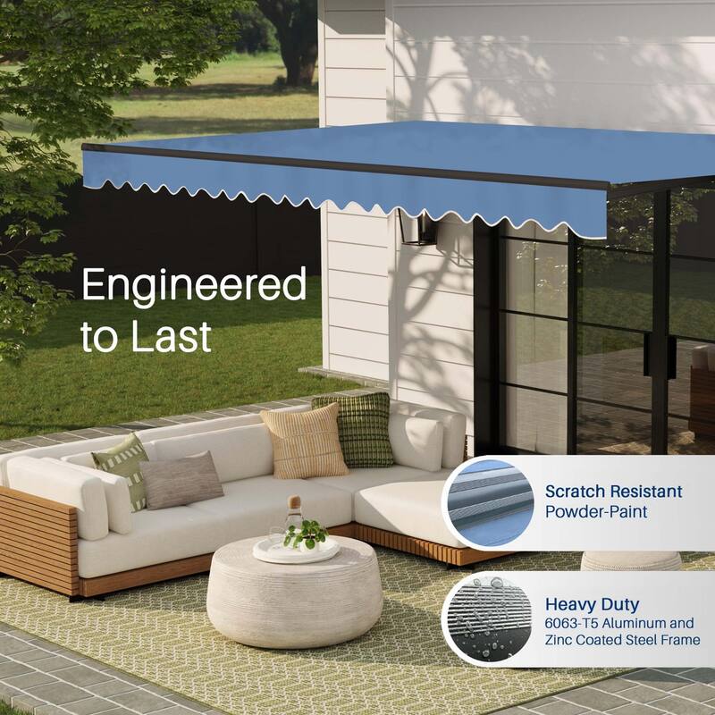 ALEKO Caribbean Manual Retractable Patio Awning - Black Frame - Sky Blue - 10 x 8 Feet