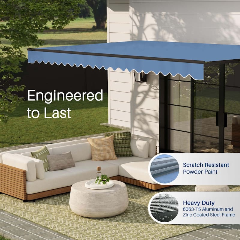 ALEKO Caribbean Motorized Retractable Patio Awning - Black Frame - Sky Blue - 16 x 10 Feet