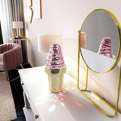 Glass Wood Figurine Mosaic Ice Cream Cone for Home Decor - 9" Pink - 4.25" x 4.25" x 9"