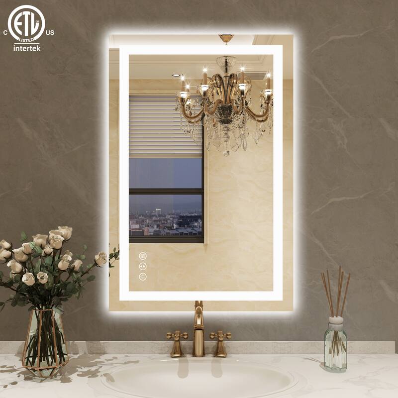 Large Rectangular Frameless Anti-Fog LED Light Wall Mounted Bathroom Vanity Mirror in White - N/A - 36" * 24"