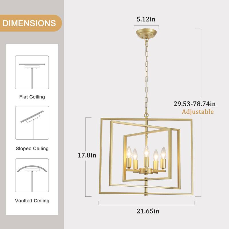 21.65inch 5 Lights Modern Chandelier with Metal Frame 360 Degree Adjustable for Different Rooms