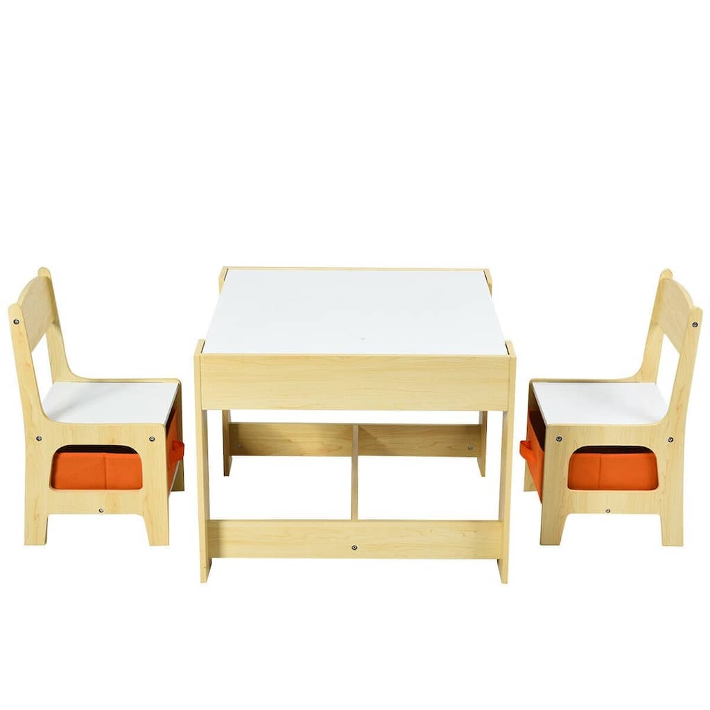 Kids Table and Chairs Set with Storage, Blackboard, and Whiteboard for Creative Drawing and Play