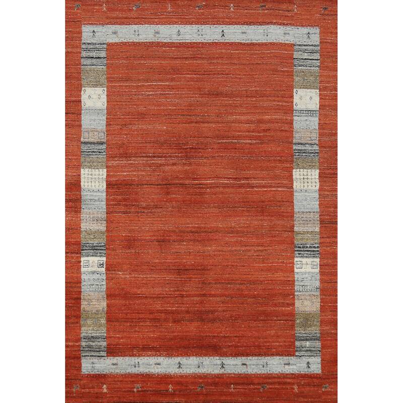 Orange Gabbeh Indian Area Rug Hand-Knotted Wool Carpet - 5'5" x 7'7"