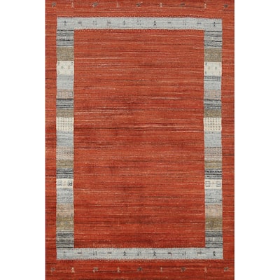 Orange Gabbeh Indian Area Rug Hand-Knotted Wool Carpet - 5'5" x 7'7"
