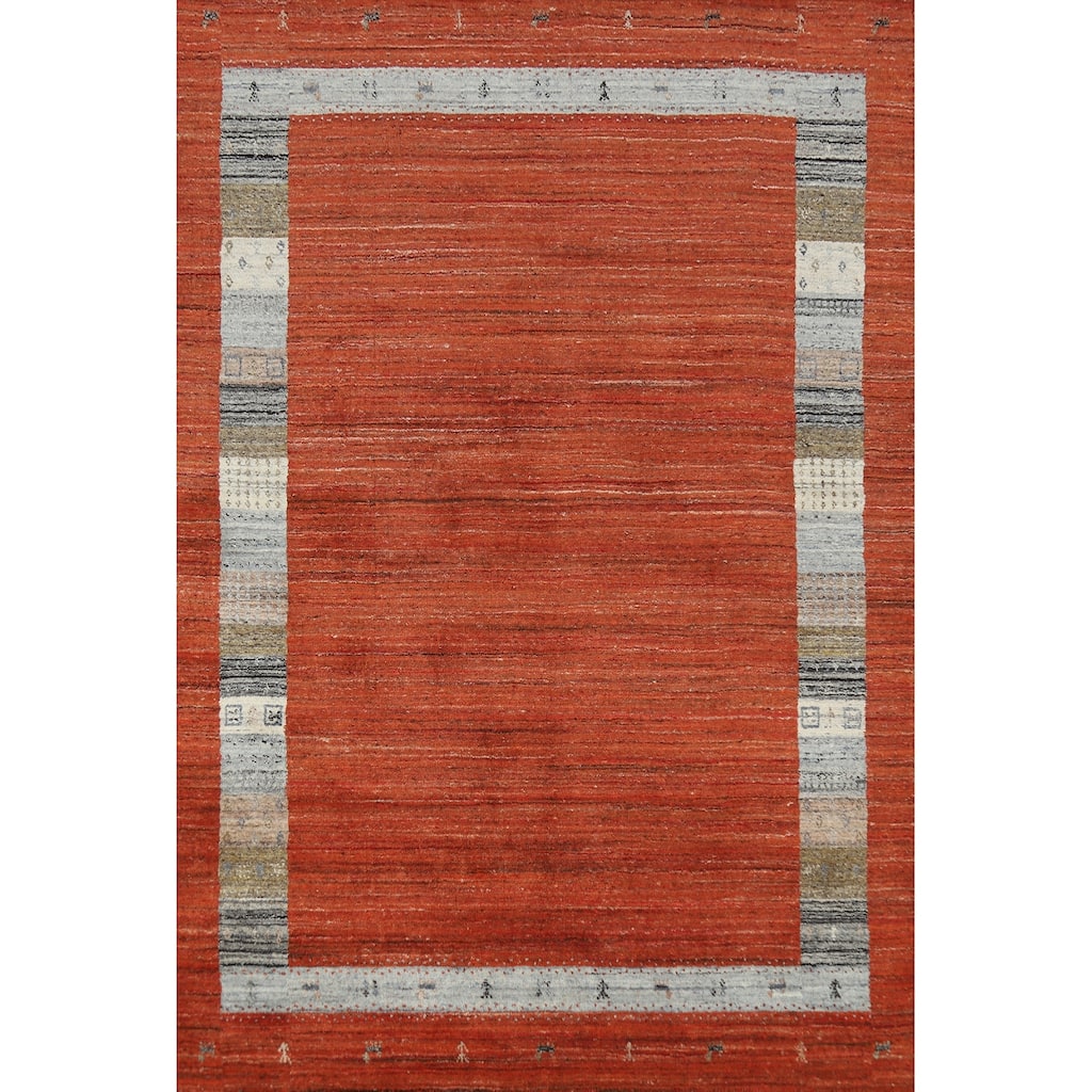 Orange Gabbeh Indian Area Rug Hand-Knotted Wool Carpet - 5'5" x 7'7"