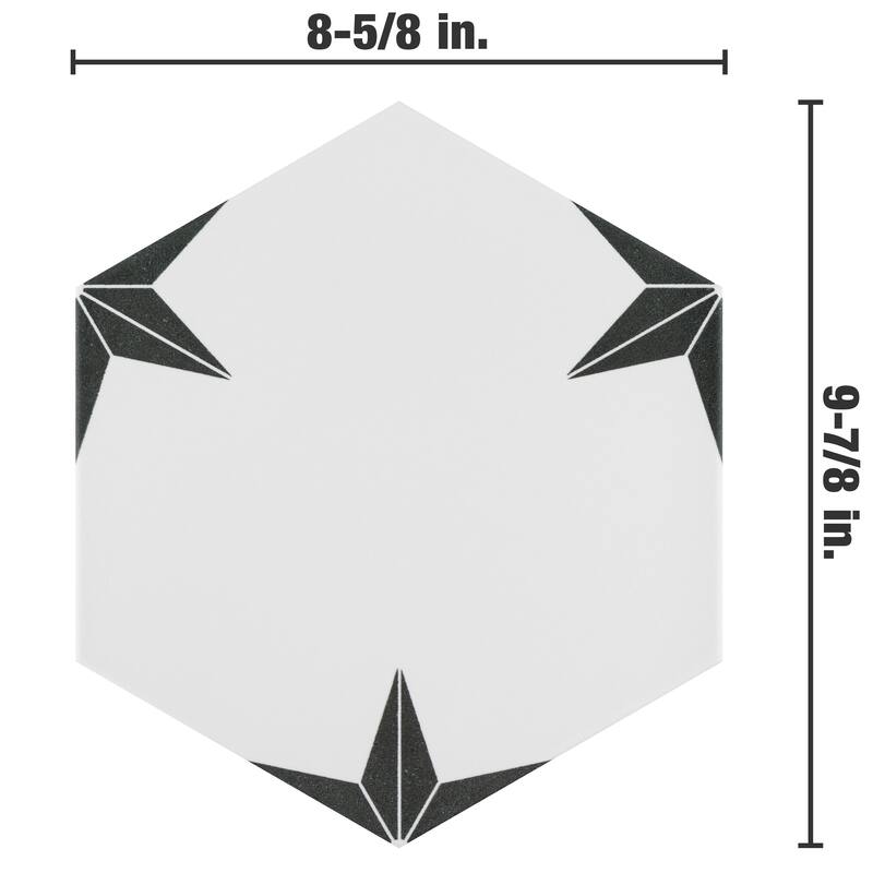 Merola Tile Stella Hex Nero 8-5/8" x 9-7/8" Porcelain Floor and Wall Tile