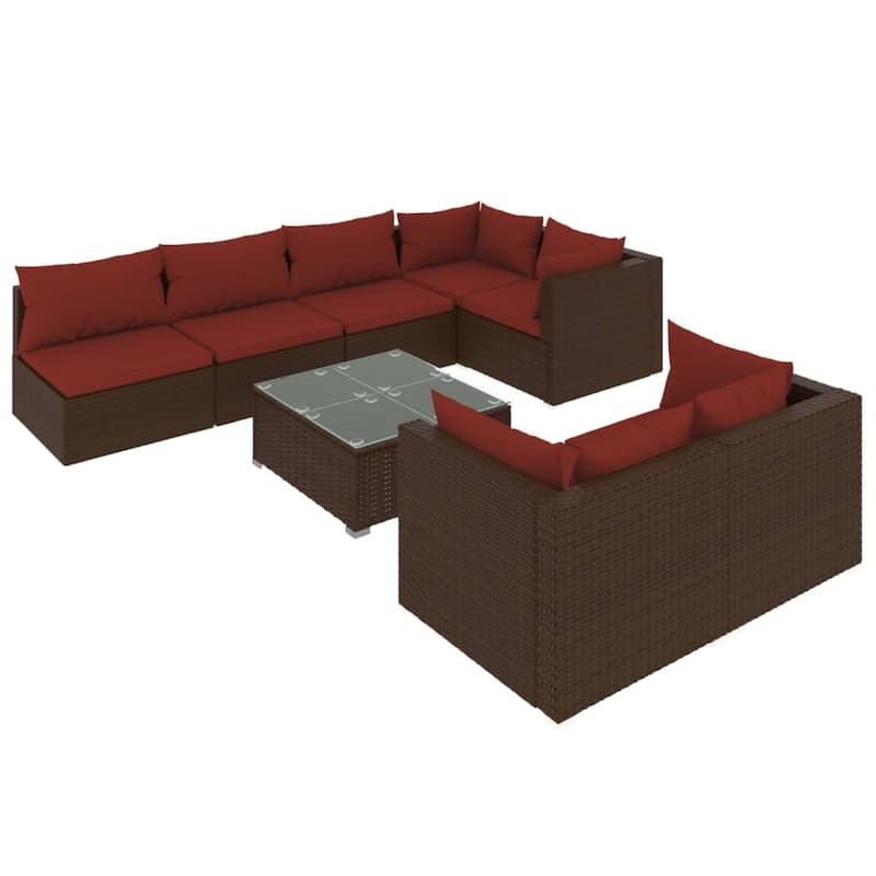 vidaXL Patio Lounge Set with Cushions Brown Poly Rattan - 27.6" x 27.6" x 24" - 27.6" x 27.6" x 24"