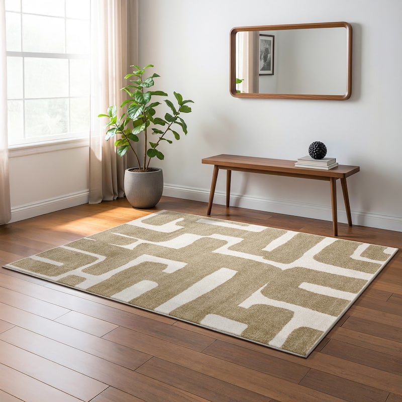 Quartz Abstract Maze Beige/ Ivory Area Rug - 7'10" x 10'