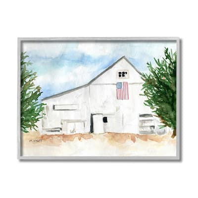 Stupell American Barn Side Soft Blue Brown Watercolor Framed Wall Art