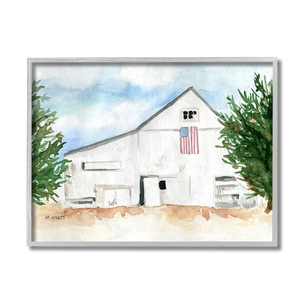 Stupell American Barn Side Soft Blue Brown Watercolor Framed Wall Art