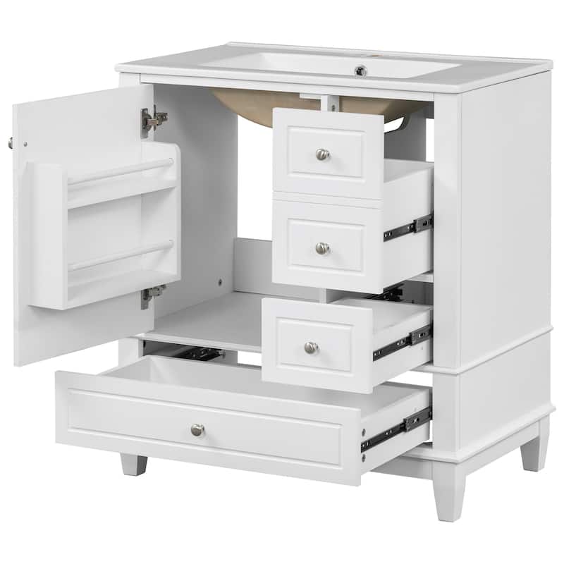 30" Bathroom Vanity With Sink, One Door With Shelf And Three Drawers, Soft Close Door