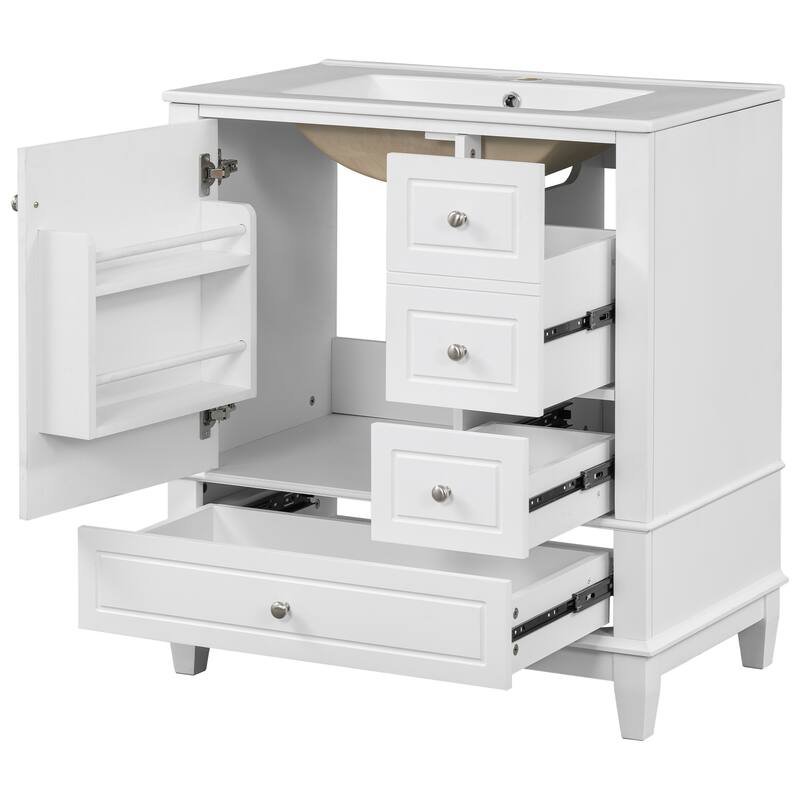 30" Bathroom Vanity with Sink,with Shelf and Three Drawers