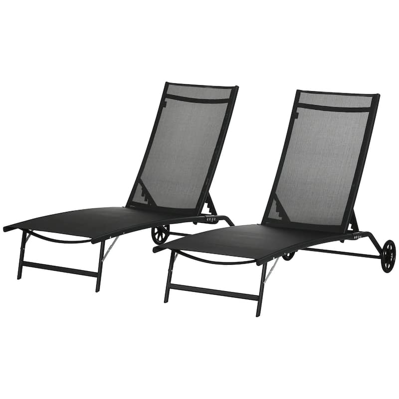 2PCS Outdoor Chaise Lounge Chairs with 5 Level Adjustable Backrest