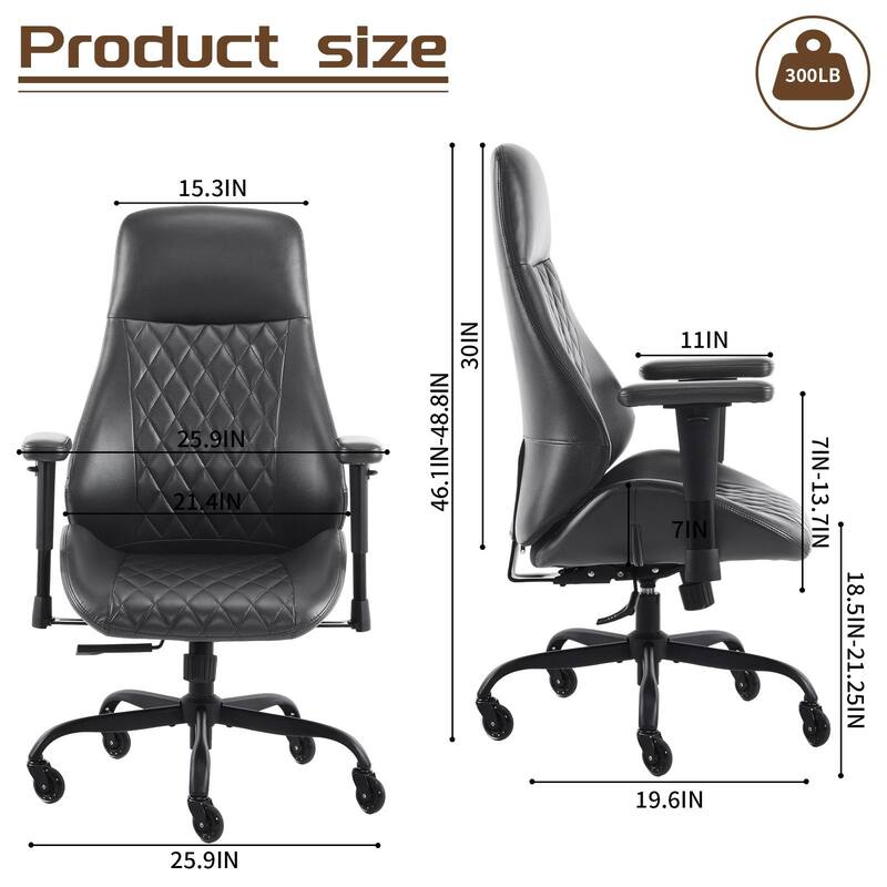 High Back Rubber Chair Ergonomic Chair with Lumbar Support Adjustable Height Rolling Swivel Chair Executive Task Armrests
