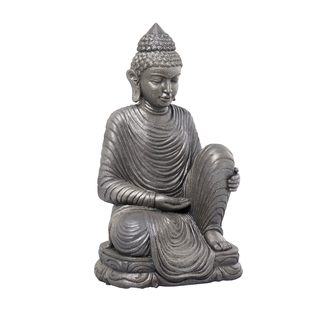 Magnesium Oxide Buddha Indoor Outdoor Meditating Garden Sculpture - Silver - Roche River Decor