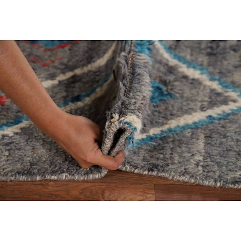 Grey Moroccan Area Rug Hand-Knotted Wool Carpet - 5'4" x 9'6"
