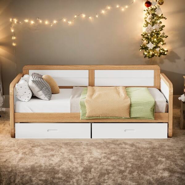slide 2 of 9, Twin Size Walnut Daybed with 2 Storage Drawers Walnut - Twin