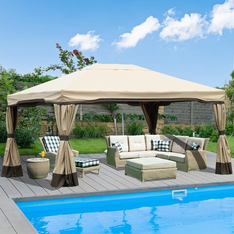 Aoodor Patio Gazebo Aluminum Outdoor Tent Shelter Canopy with Privacy Curtain and Netting
