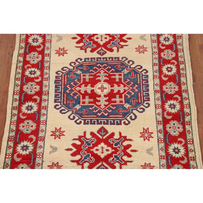 Kazak Foyer Rug Hand-Knotted Traditional Beige Wool Carpet - 2'10" x 3'10"
