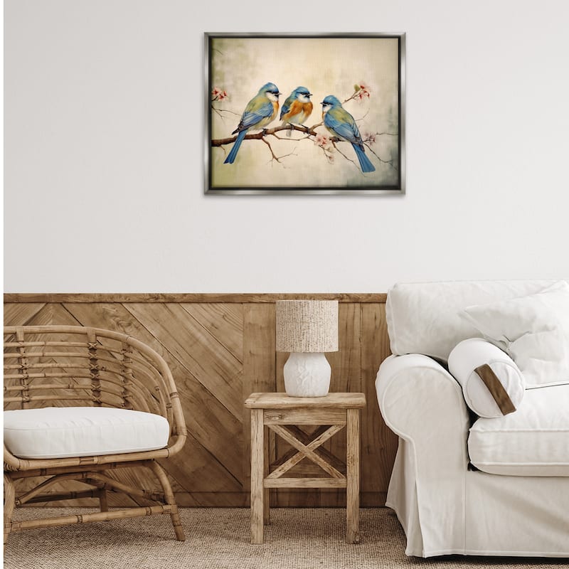 Stupell Bird Trio on Branch Framed Floater Canvas Wall Art Design By Arlington Prints
