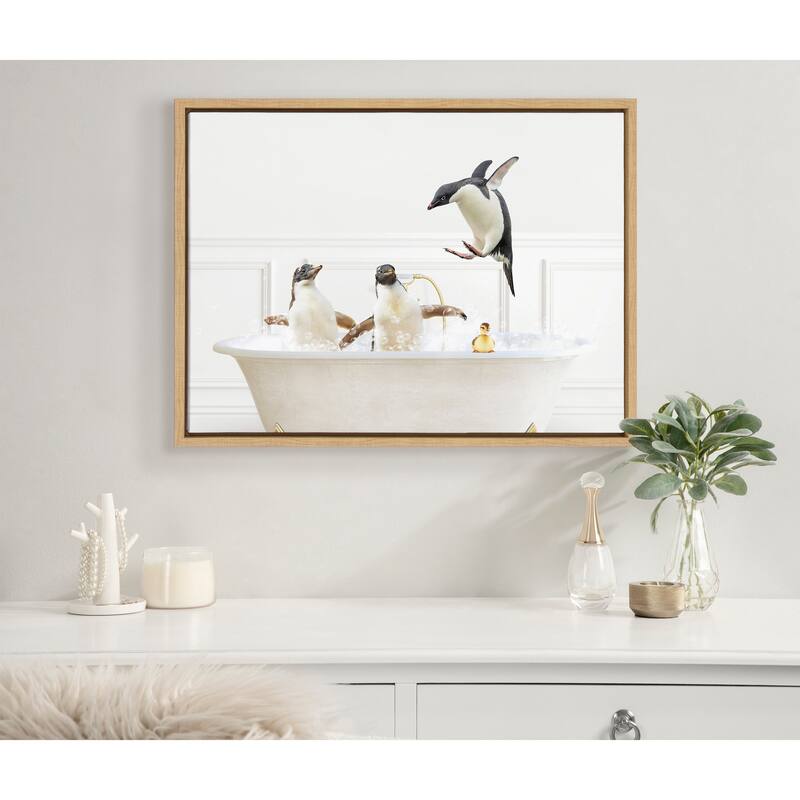 Kate and Laurel Sylvie Penguins Framed Canvas by Amy Peterson