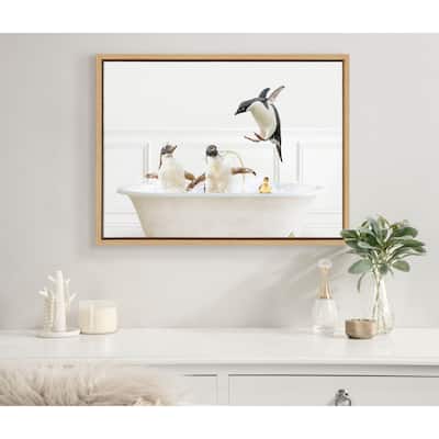 Kate and Laurel Sylvie Penguins Framed Canvas by Amy Peterson