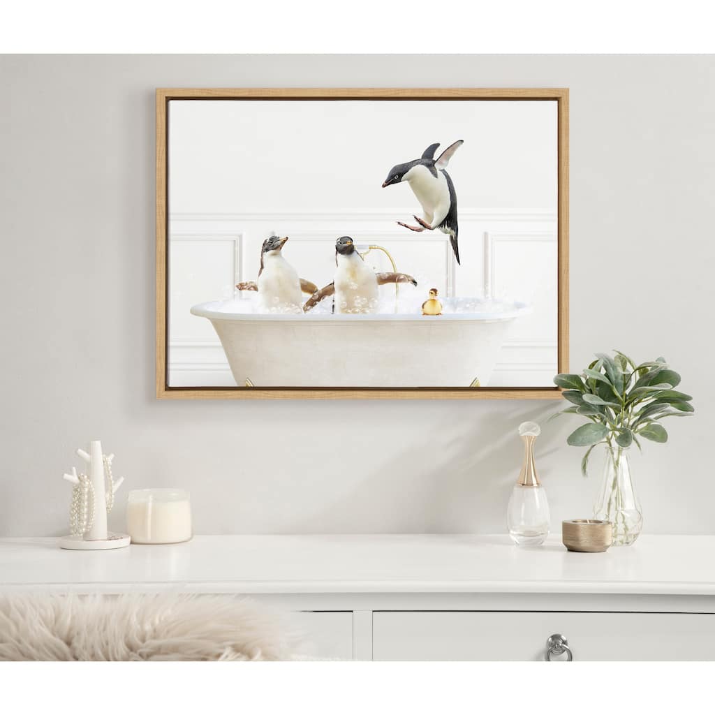Kate and Laurel Sylvie Penguins Framed Canvas by Amy Peterson